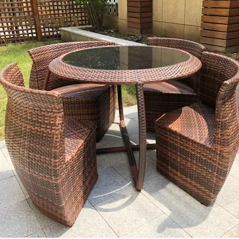 Outdoor Modern Rattan Chair And Table For External Balcony Exterior Patio Terrace Minimalist Household Furniture Set