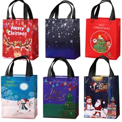 6pcs Christmas Thickened Non-woven Fabric Handbag Cartoon Santa Claus Snowman Bright Color Sturdy Waterproof Packaging Bag
