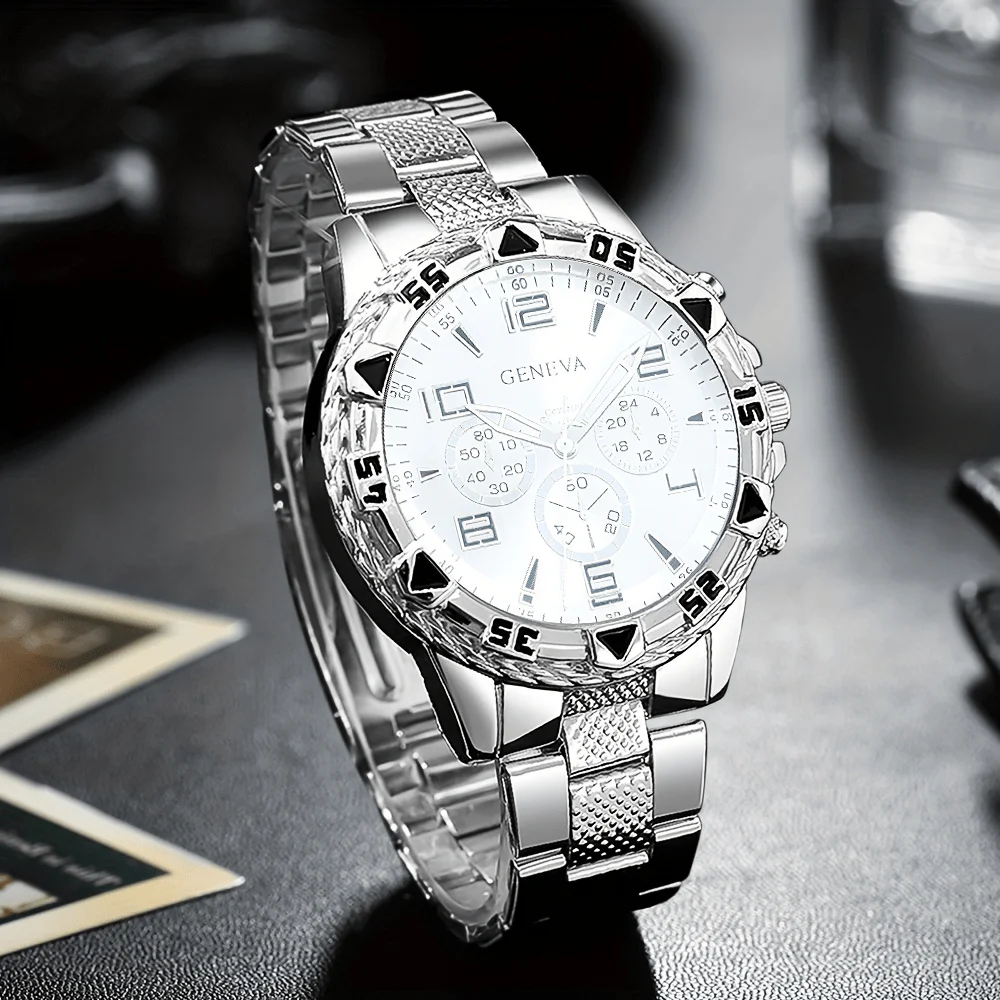 مجموعة ساعات رجال الأعمال الكلاسيكية، ساعات رجالية كوارتز دائرية بحزام من الفولاذ المقاوم للصدأ، اختيار مثالي للهدايا