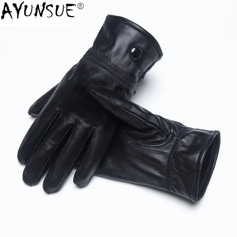 

Fashion Comfortable Black Gloves Winter Leather Men Sheepskin Motorcycle Warm Genuine Zm483