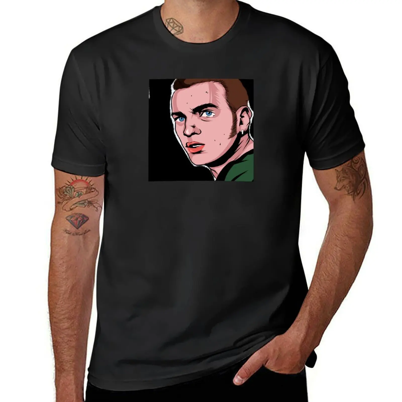 Renton from Trainspotting Film Comic Style by Madeline Morton T-Shirt tees quick drying cute clothes funnys mens funny t shirts