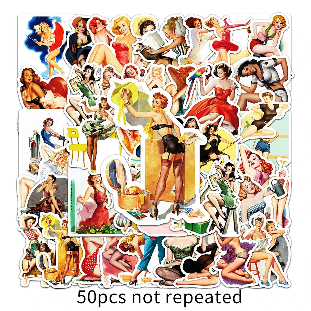 10/30/50PCS Adult Retro Sexy Pin up Girl Stickers Graffiti Laptop Bike Luggage Guitar Skateboard Scrapbooking Waterproof Decals