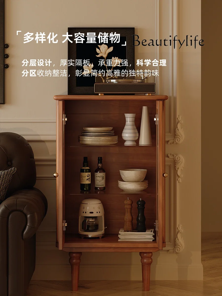 

American Retro Solid Wood Living Room Wall Household Storage Sideboard Cabinet Antique Style Decorative Wine Cabinet