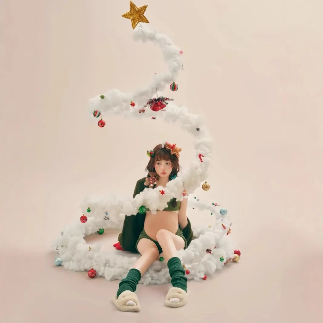 الأمومة صور الملابس استوديو عيد الميلاد موضوع لطيف كسول الرياح سترة الأم الحامل التصوير الفوتوغرافي مجموعة #5