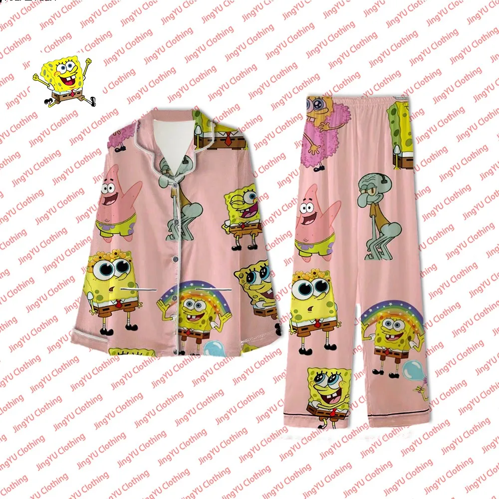 2024 New SpongeBob SquarePants Summer Cartoon Cute Pajamas Set Fashion Comfortable Casual Home Pajamas Couples