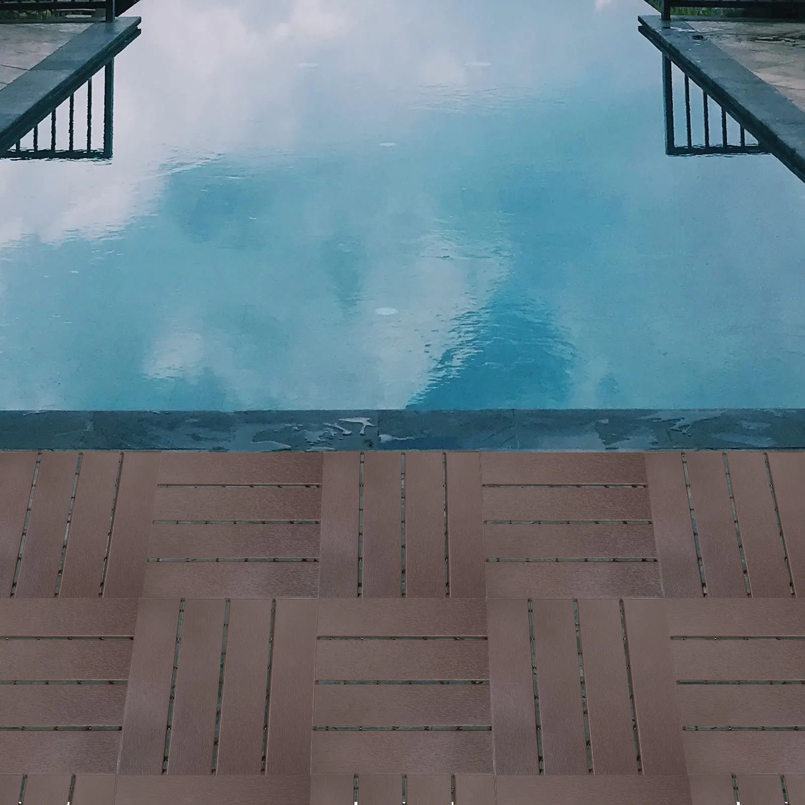 أرضية خشبية مقاومة للماء ومضادة للتآكل وأرضيات متشابكة خارجية بجانب حمام السباحة والحديقة والشرفة والديكور #4