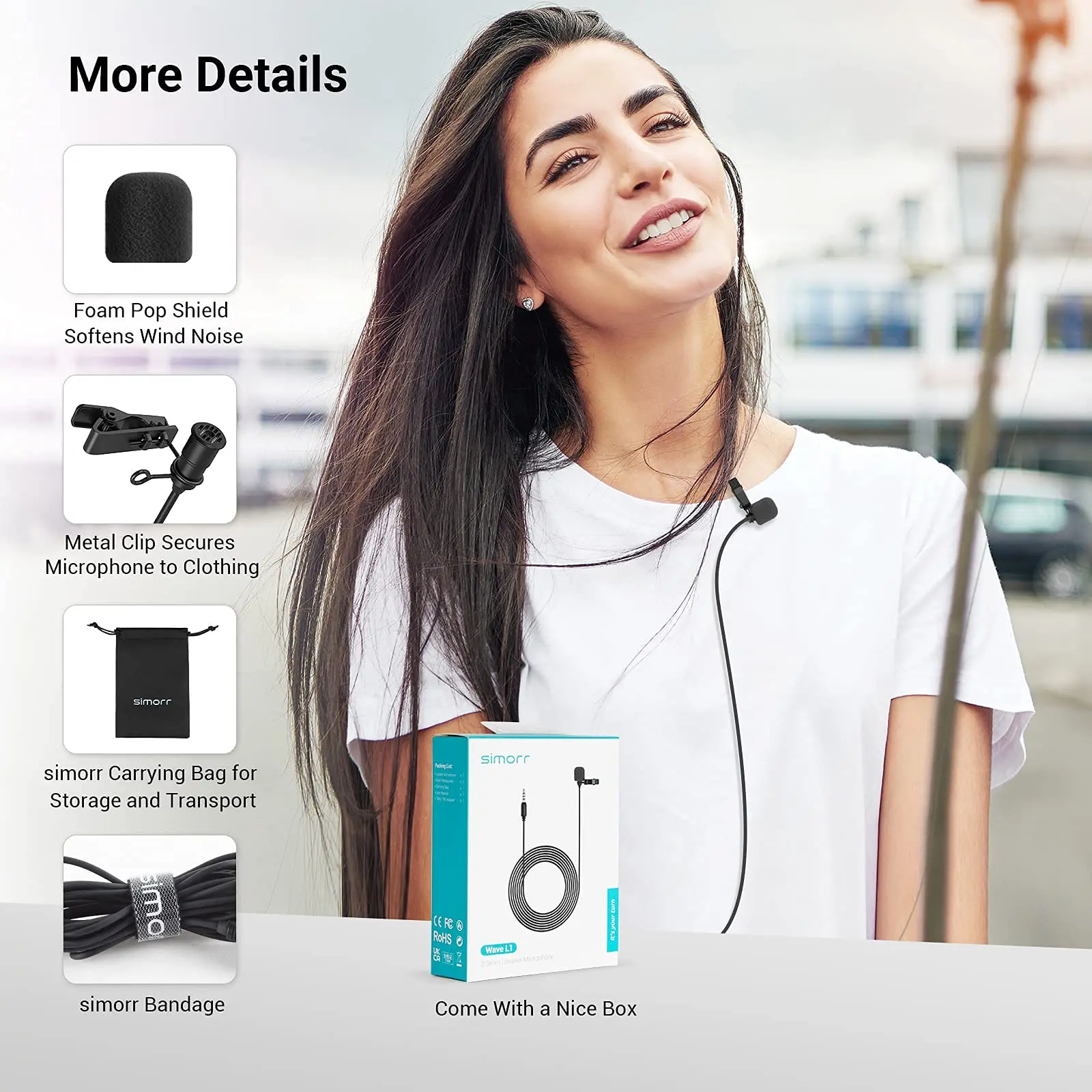 SmallRig – Microphone Lavalier professionnel TRS/TRRS, 3.5mm, pour téléphone portable, ordinateur pour prise de vue vidéo YouTube 3388B