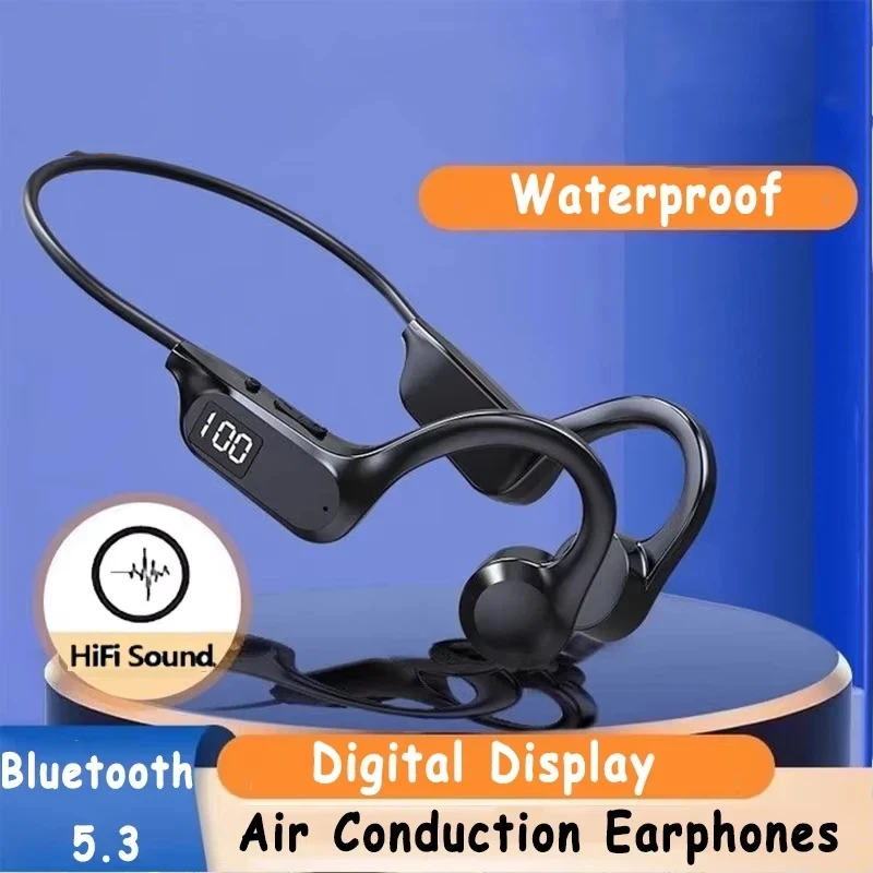Bone Conduction Earphone Wireless Sports Waterproof Neck with Mic High Power Smooth Sound Conduction Long Battery Life