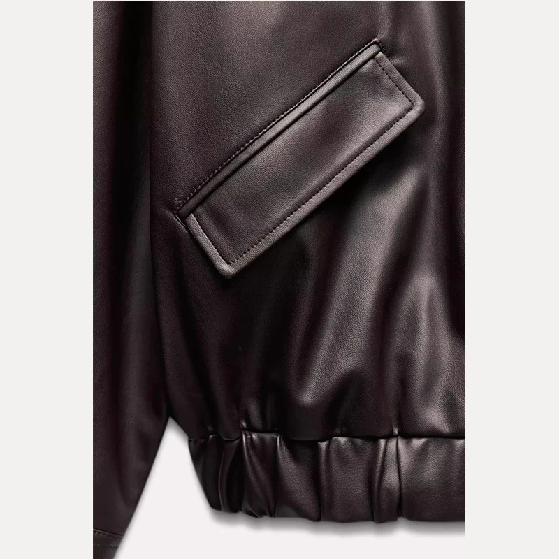 جاكيت نسائي فضفاض بأكمام طويلة وياقة مقلوبة، تصميم ربيعي جديد لعام 2025، معطف من الجلد الصناعي بأسلوب الشارع العصري من زاداتا #4