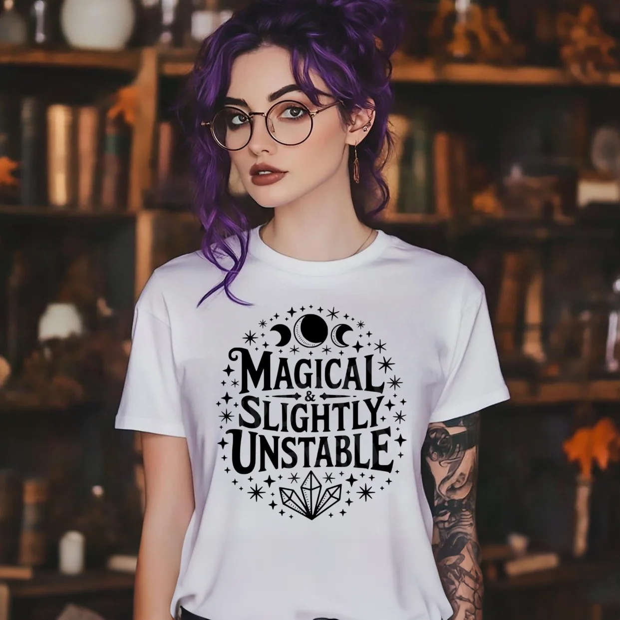 المرأة المطبوعة ماجيك كريستال ريترو نمط الكرتون تي شيرت س الرقبة الملابس تنوعا المرأة الأساسية موضة الاتجاه تي شيرت أبيض #1