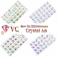 VC Sew On Crystal AB Rhinestone Drop Leaf Navette Cosmic Oval  Rivoli S Shape  Flatback GlassStrass Sewing Stone
