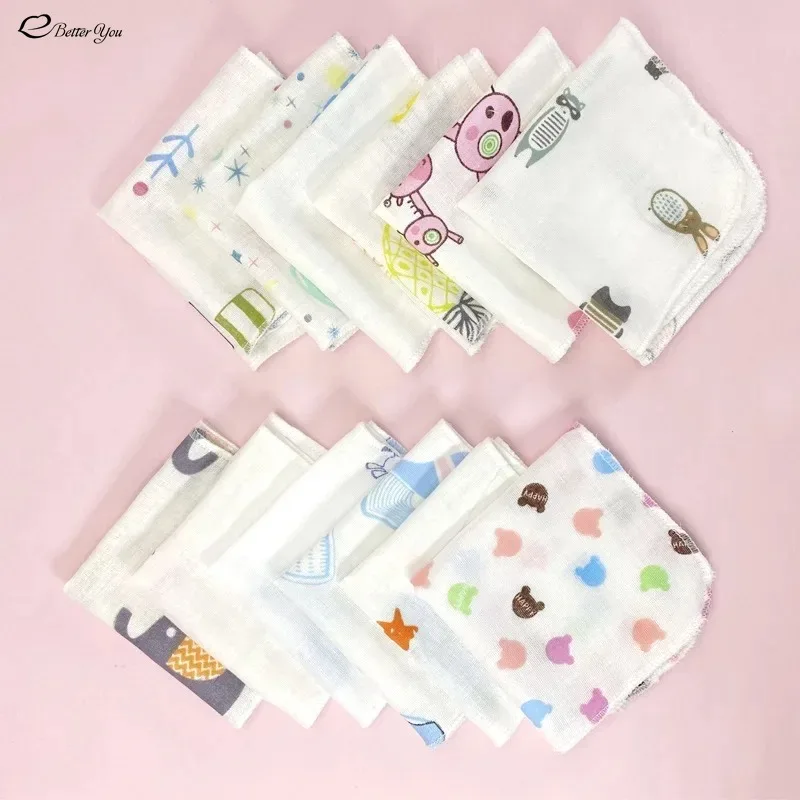 1pc 20*20cm Double Gauze Handkerchief Baby Bath Towel Newborn Cartoon Printed Gauze Square Breastfeeding Baby Saliva Towel