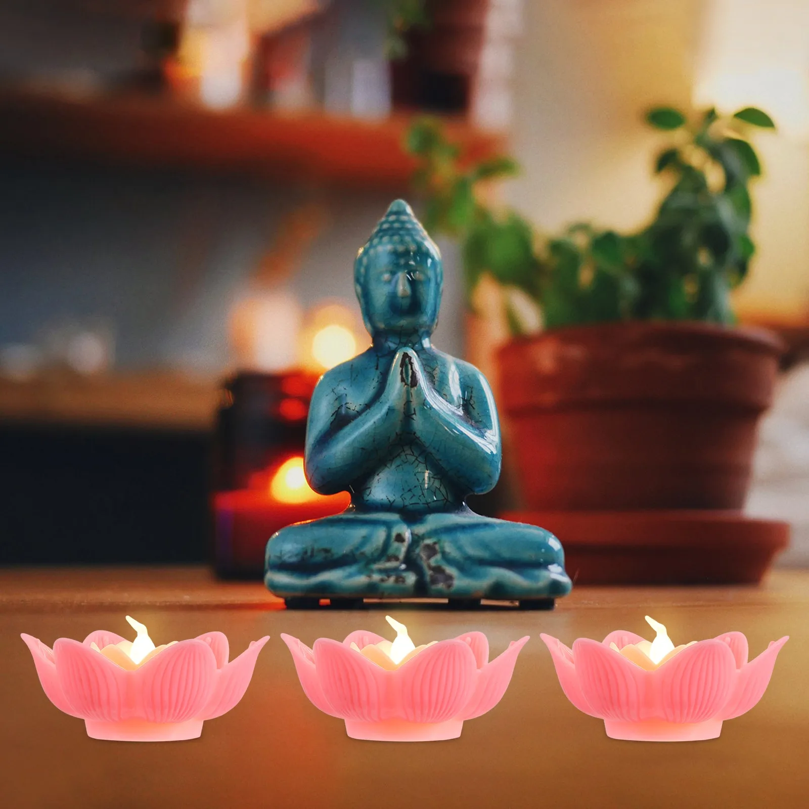 

6Pcs LED Buddha Lamp Lotus Design Decorative Light Home Temple Room Decor Creative Blessing Lamp Light Ornament