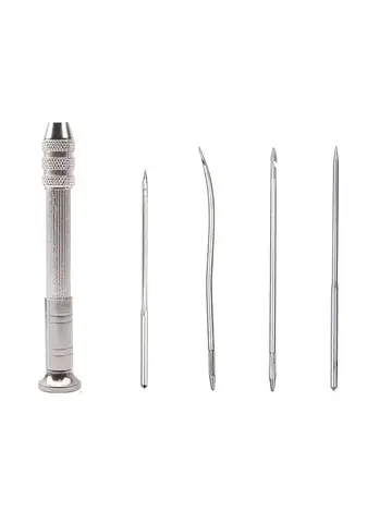 Leather Sewing Needles Kit, Set Contains Silver Leather Sewing Awl, 4 Piece Needle Suitable for Leather Canvas Tent