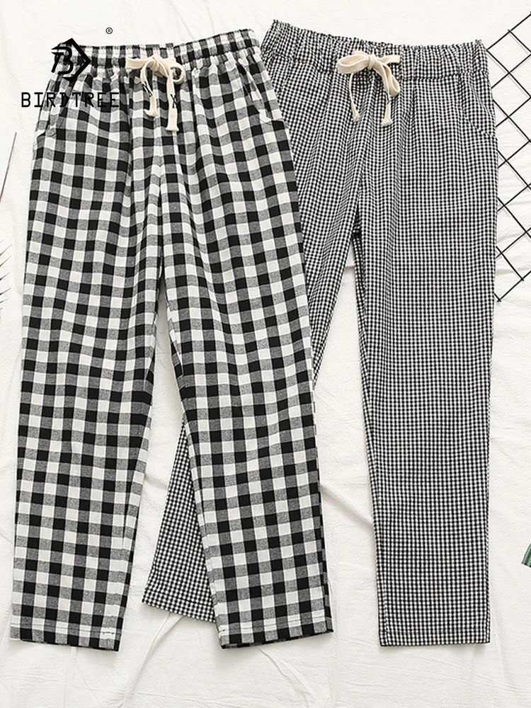 

New Summer Cotton Cargo Pants Women Elastic Waist Plaid Commute Trousers Mori Girl French Casual Pants 2024 Autumn B47482QC