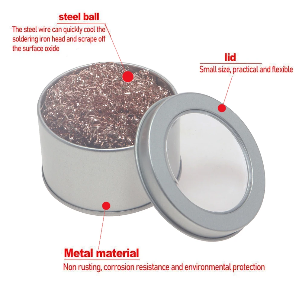 Cleaner Ball Desoldering Soldering Iron Mesh Filter Cleaning Nozzle Tip Copper Steel Wire Metal Dross Box Clean Bal