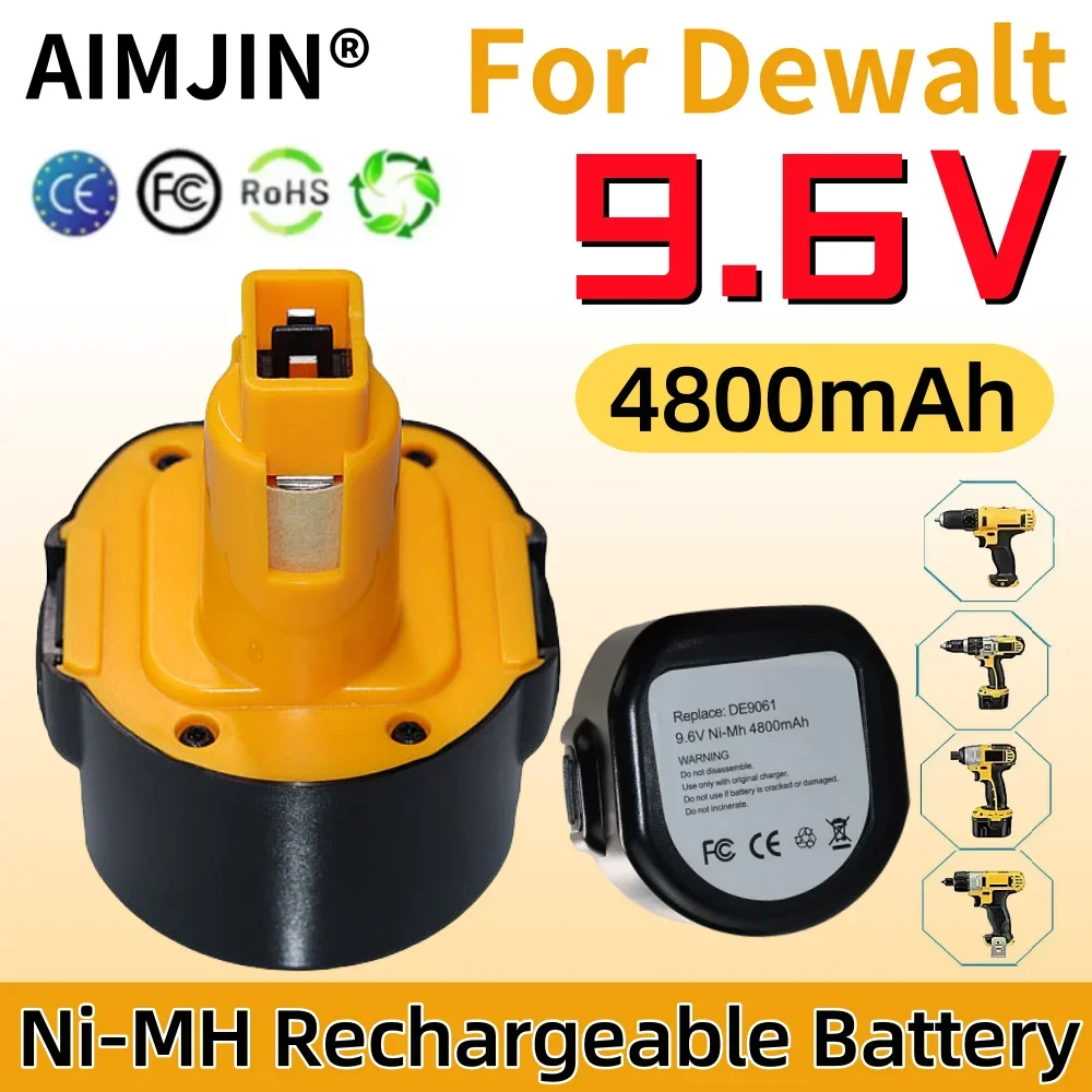 Per Dewalt 9.6V Batteria per elettroutensili 4800mAh Ni-MH Batteria di ricambio DE9061 DE9062 DW9061 DW9062 DE9036 DW911 DW921 DW9614