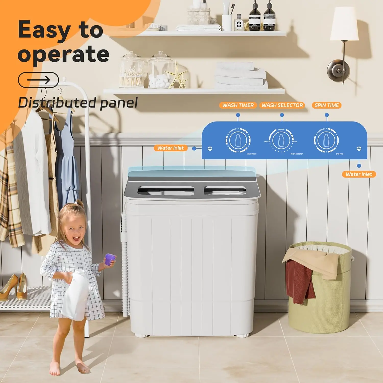 Mini lave-linge portable, lave-linge compact, lave-linge et sèche-linge, petit lave-linge à double cuve avec essorage, 17.6 lb