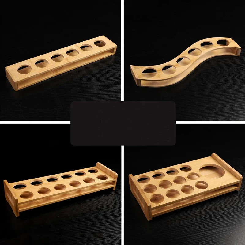 6 Holes Wooden Glass Holder Display Rack Bar Wine Drinks Cup Storage bamboo Carrier Flight Tasting Serving Tray Kitchen Tools