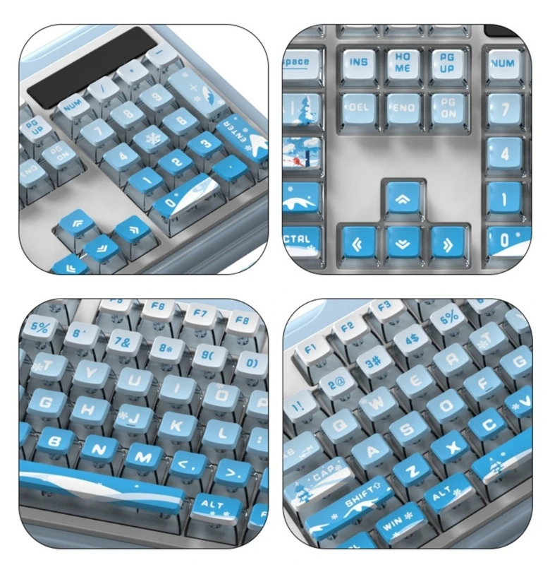 116 Keys PBT Backlit Keycaps Set for Mechanical Keyboards with Snow Pattern Translucently 5-side Heat Sublimated