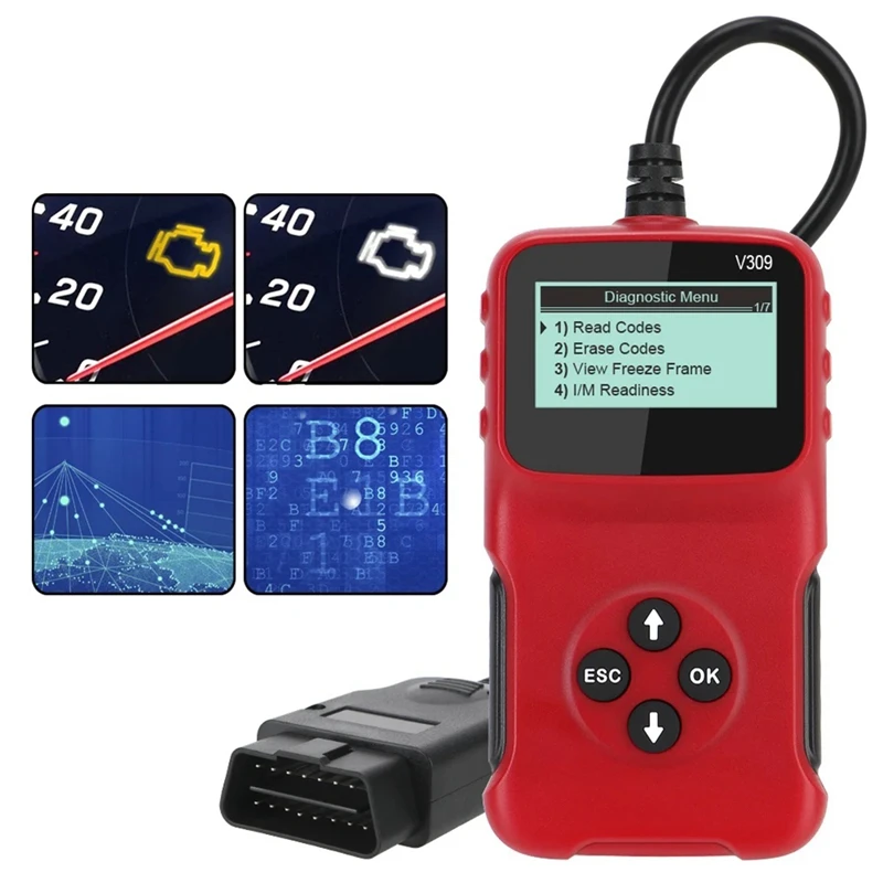 OBD2 OBDII V309 Scanner Automotive Wipe/Reset Trouble Code Reader Diagnostic Tool Works On Most 1996 And Newer Vehicles Durable