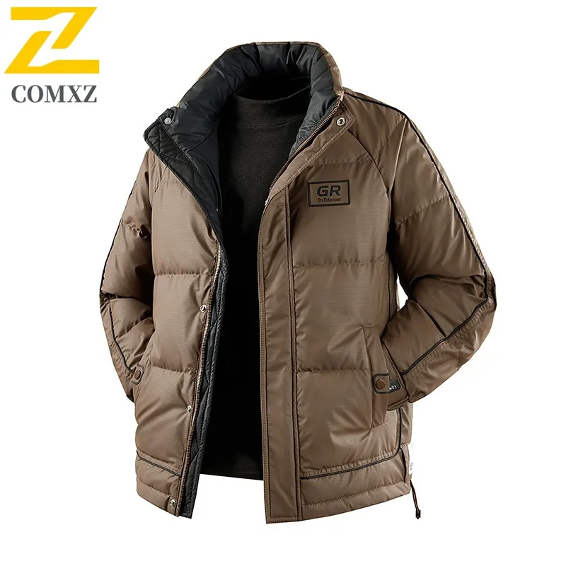 

COMXZ Men Puffer Jacket 2025 Outdoor Climbing Thickened Warm Padding Coat stand collar Windproof Winter lightweight Windbreaker
