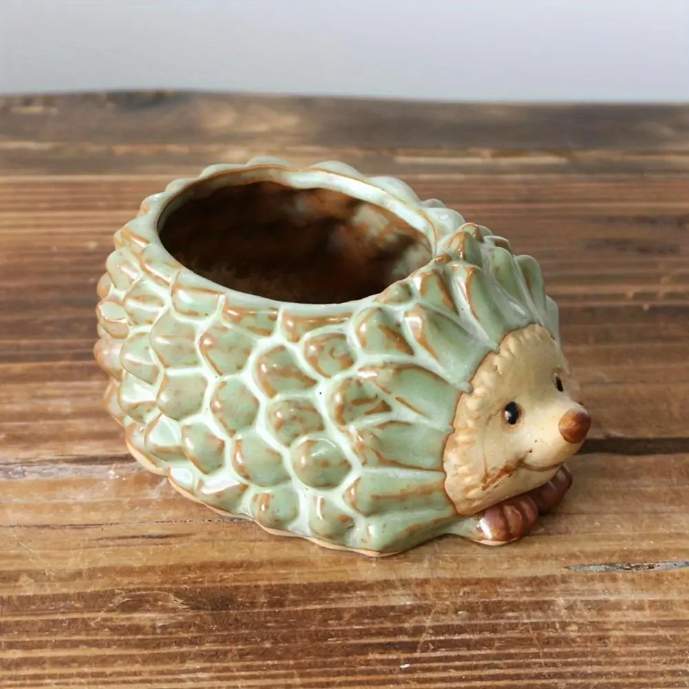 1pc Cute Hedgehog Flowerpot, Ceramic Animal Planter, Cartoon Plant Pot For Succulent Plants Home Office Decor