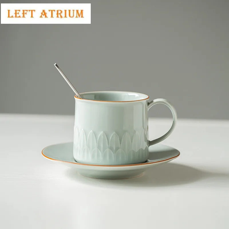 

250ml Relief Lotus Petal Coffee Mug With Plate Aesthetic Breakfast Mug Afternoon Tea Mug Household Cup Saucer Kit Tea Items Gift