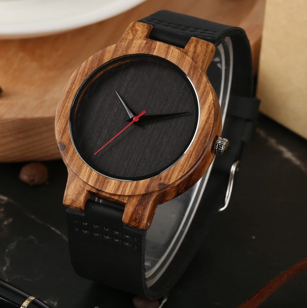 Vintage Minimalist Black/Brown/Green Dial Wood Watch for Men Women Genuine Leather Quartz Wristwatches Stylish Man Clock Gifts