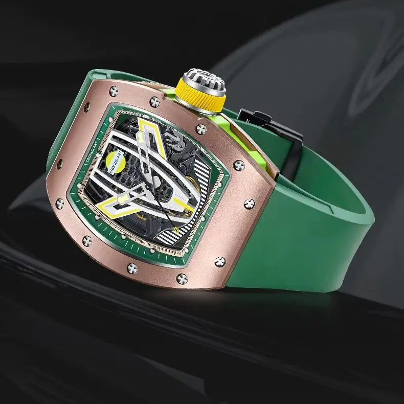 

CRONUSART Мужские автоматические часы 50 мм * 42 мм Механические наручные часы Tonneau Корпус из углеродистой стали Luminou Ремешок из фторкаучука