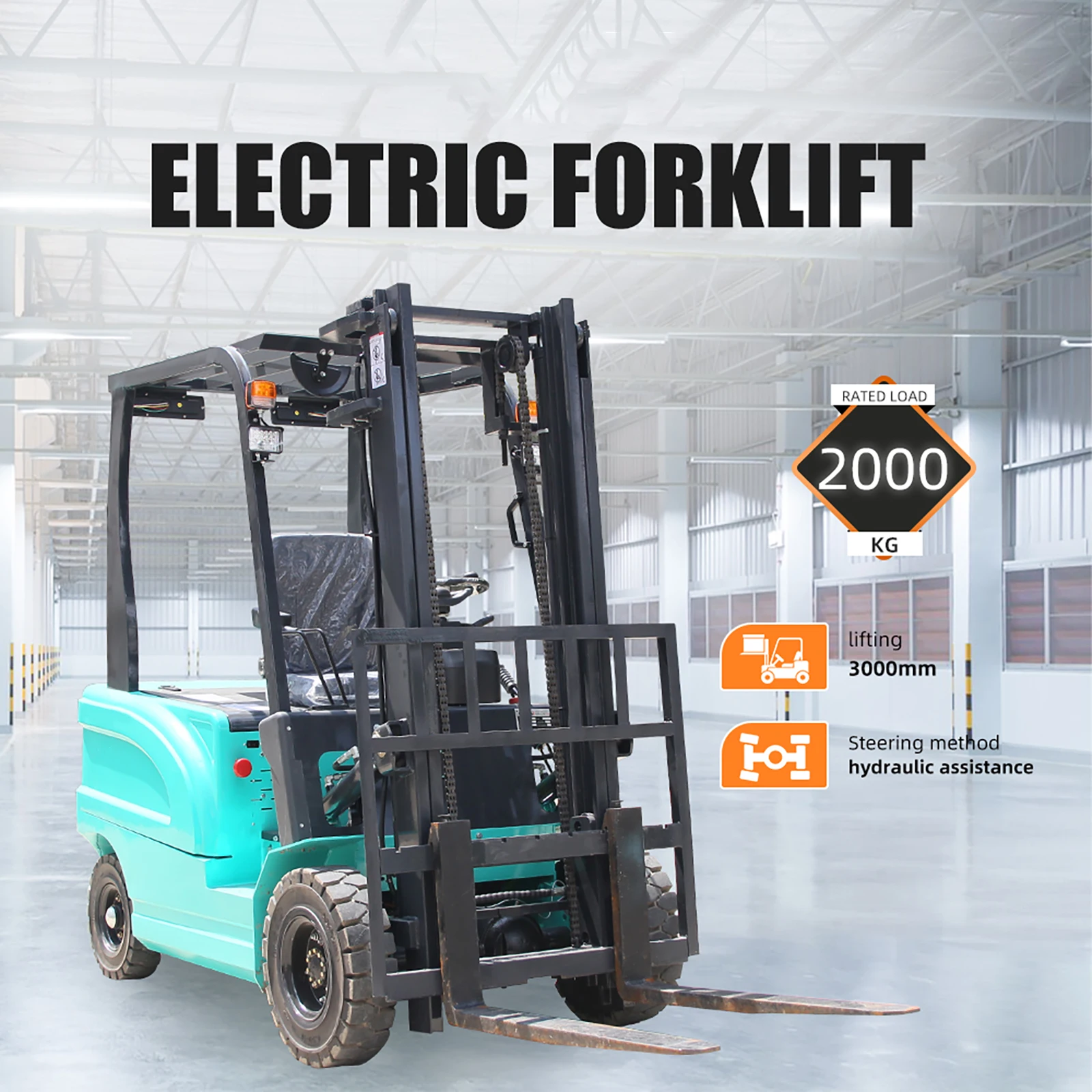 Pago completo, no un depósito, carretilla elevadora eléctrica de 2 toneladas, camión elevador de cambio lateral con manejo de batería de plomo-ácido