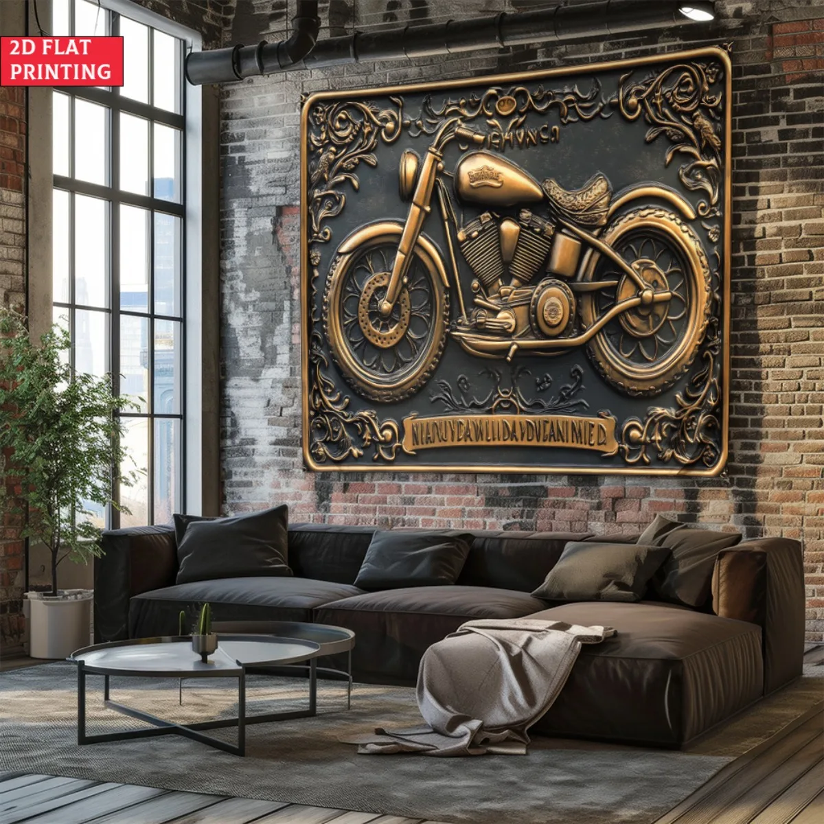 unframed Classic Motorcycle Art Tapestry Vintage Bike Wall Hanging Biker Decor Metal Style Decorative Tapestry Garage Man Cave D - view 5