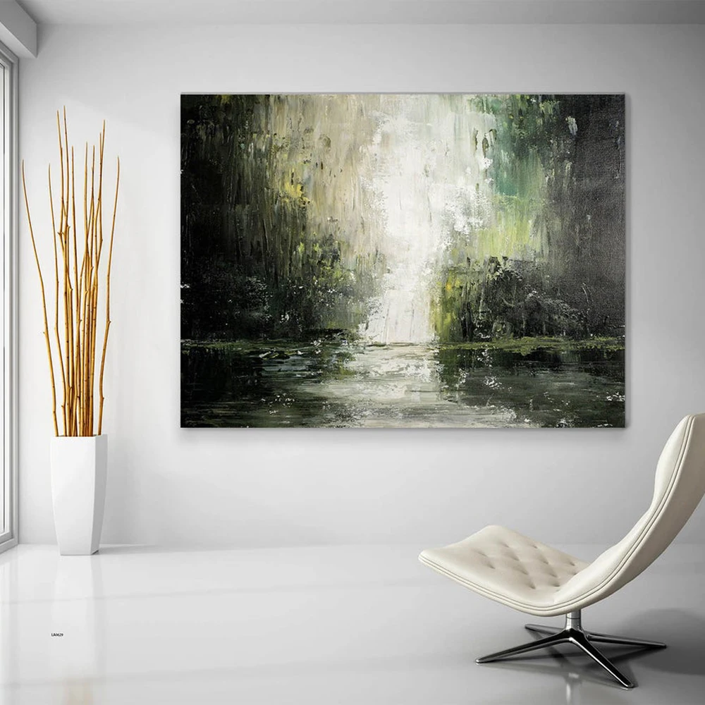 

Abstract Lake Painting, Hand Painted Oversize Canvas Wall Art,Natural Scenery Green Painting for Home, Living Room Decoration