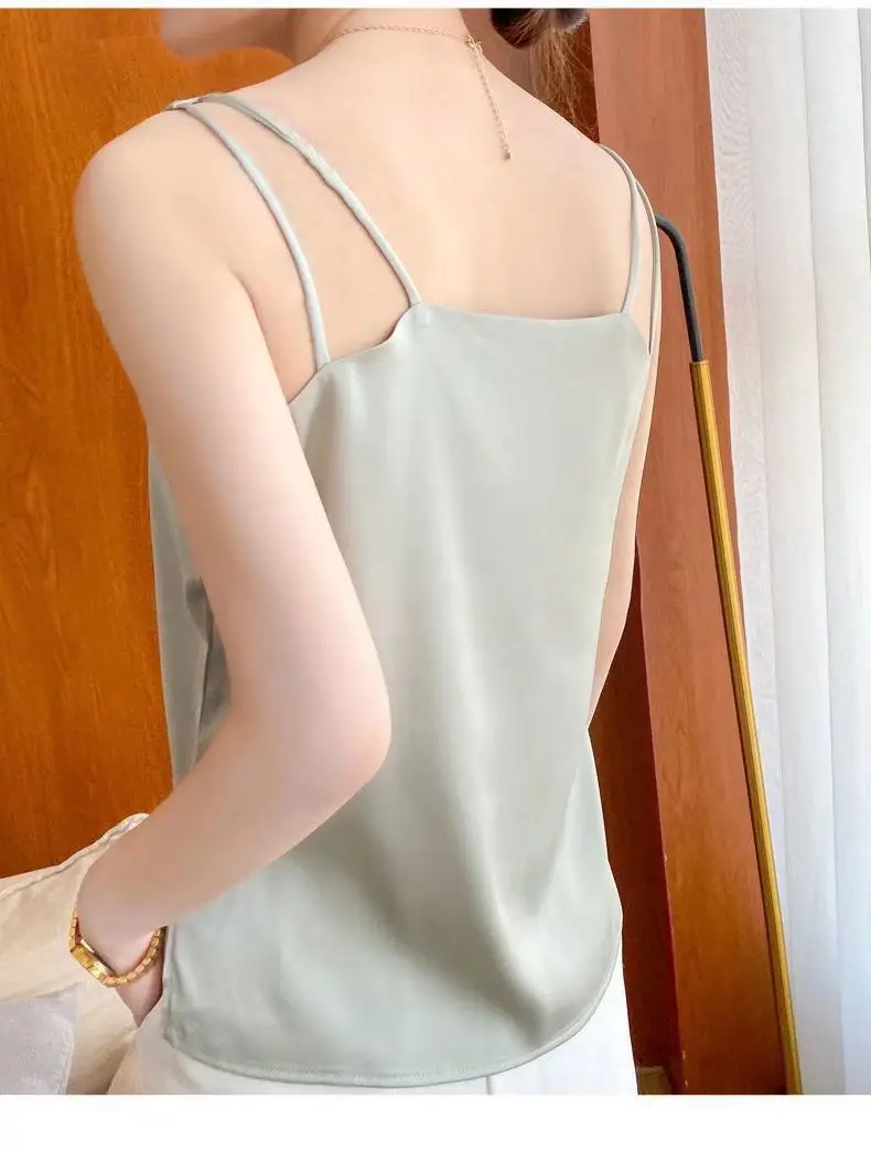 New Tank Top Solid Halter Crop Tops Women Summer Camis Backless Camisole Satin Silk Tee Female Sleeveless Cropped Vest