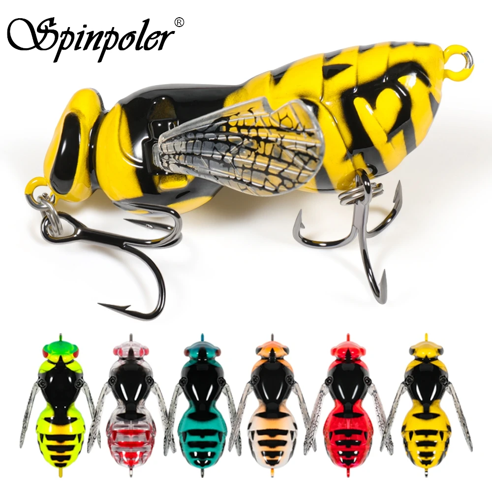 Spinpoler Bionic 3D Wasp Topwater Floating Hard Lure mit beweglichem Flügel und eingebautem Stahlrassel, 4cm 5cm, für Chub-, Forellen-, Barsch- und Hechtangeln.