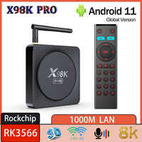 X98K PRO Smart TV Box RK3566 Android 11.0 4GB 32GB 2.4G/5G Dual Wifi 1000M LAN BT 4K 8K 3D Media Player Set Top Box TVBOX