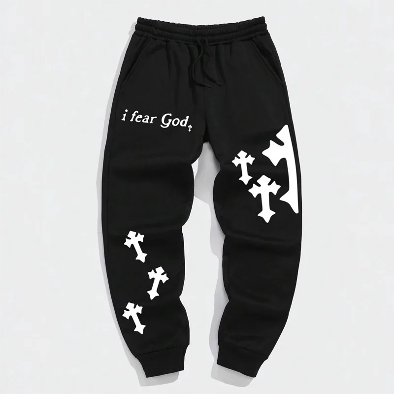 2026 Women Wide Leg Sweatpants Cross Graphic Print Loose Fit Drawstring Waist Y2K Gothic Streetwear Casual Long Pants Fashion