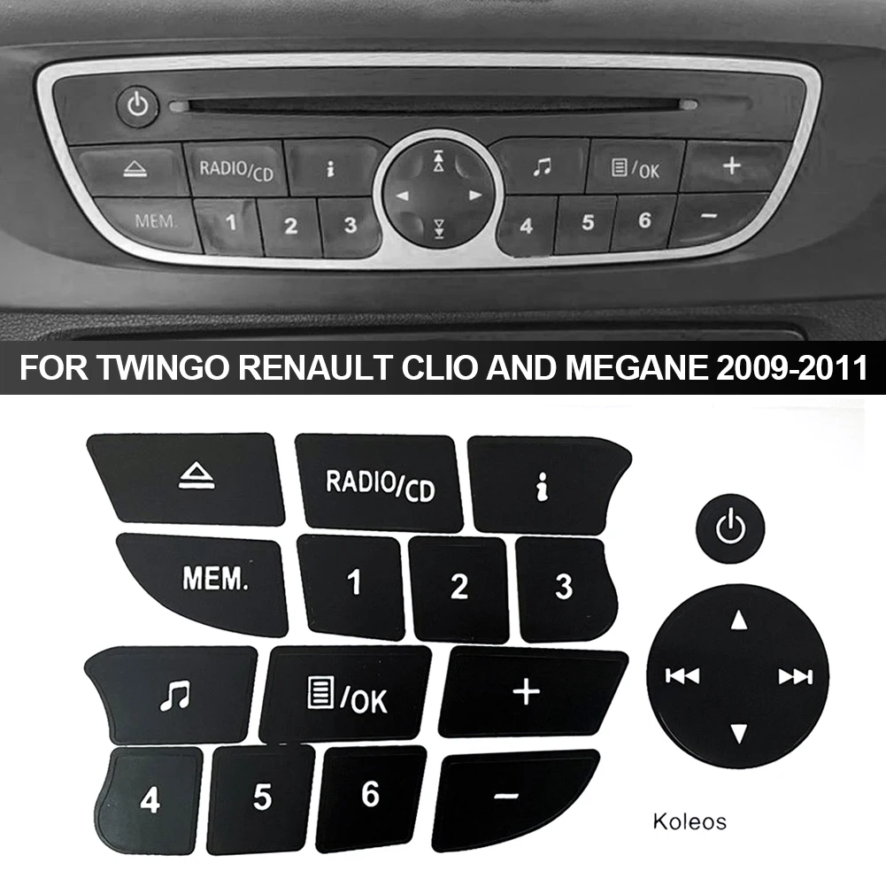 Car Button Repair Stickers Black Audio Button Repair Decal Stickers Accessories for Twingo for Renault Clio and Megane 2009-2011