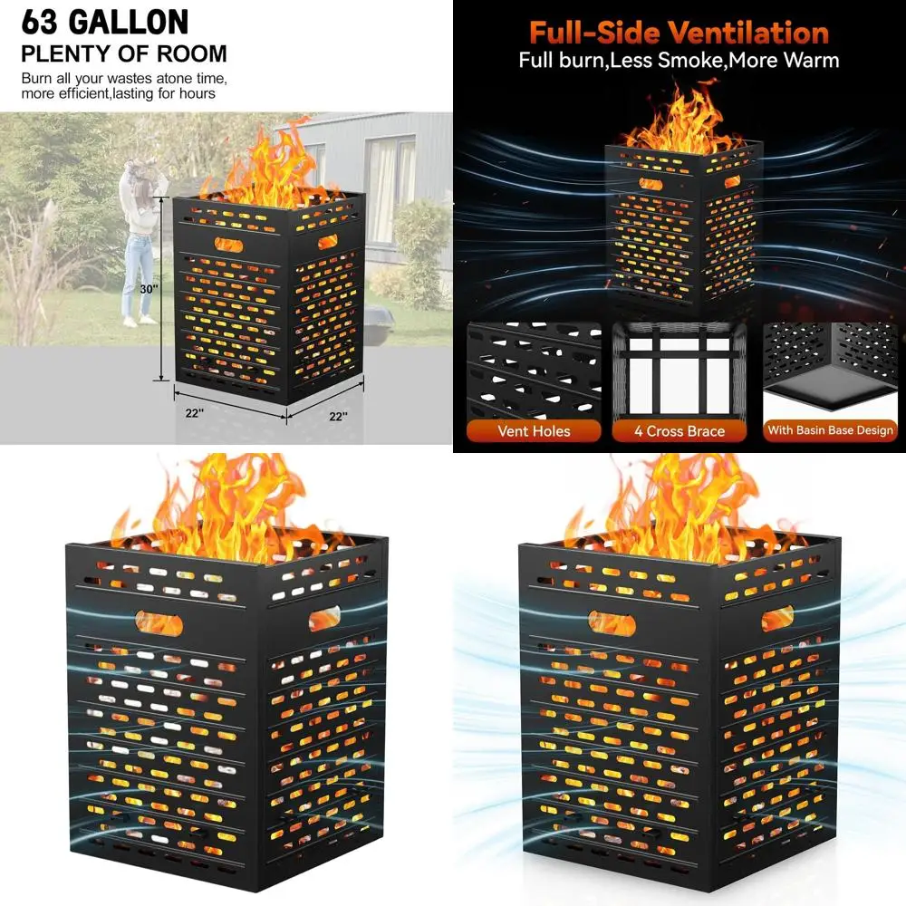 

30-дюймовый (63 галлона) сверхпрочный уличный контейнер для сжигания садовых отходов, бумаги, листьев и древесины