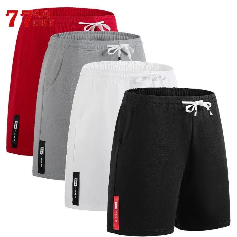 

Summer Casual Shorts Men Breathable Elastic Waist Running Sport Baseball Shorts Solid Color Baggy Knee Length Pant Male Bermuda