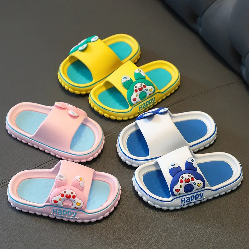 Summer Aged 2-10 Children Slippers Kids Cartoon Beach Sandal Boys Girls Flip Flops Soft Sole Non-Slip Bathroom Indoor Home Shoes