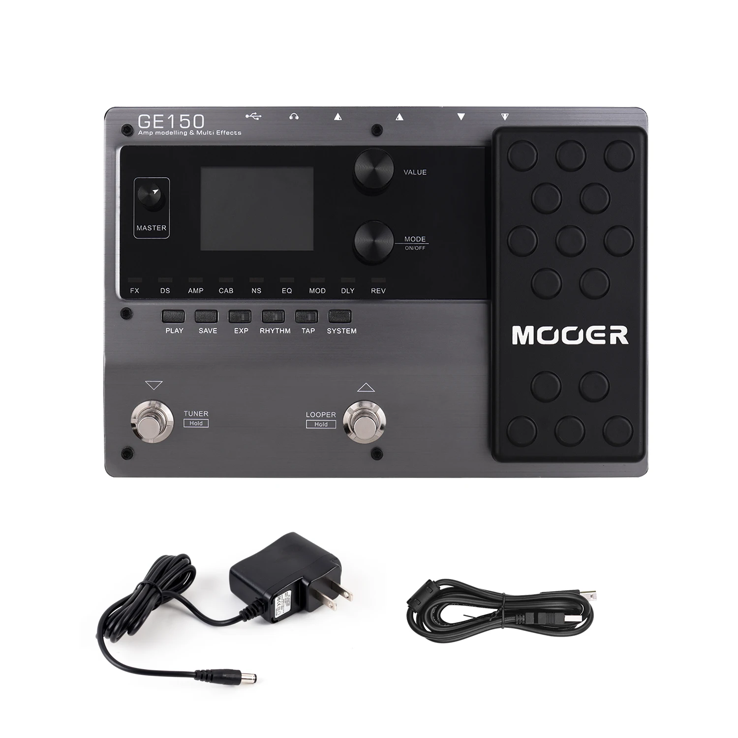 MOOER GE150 Amp Modelling & Multi Effects Pedal 55 Amplifier Models 151 Effects 80s Looper 40 Drum Rhythms 10 Metronome Tap Temp