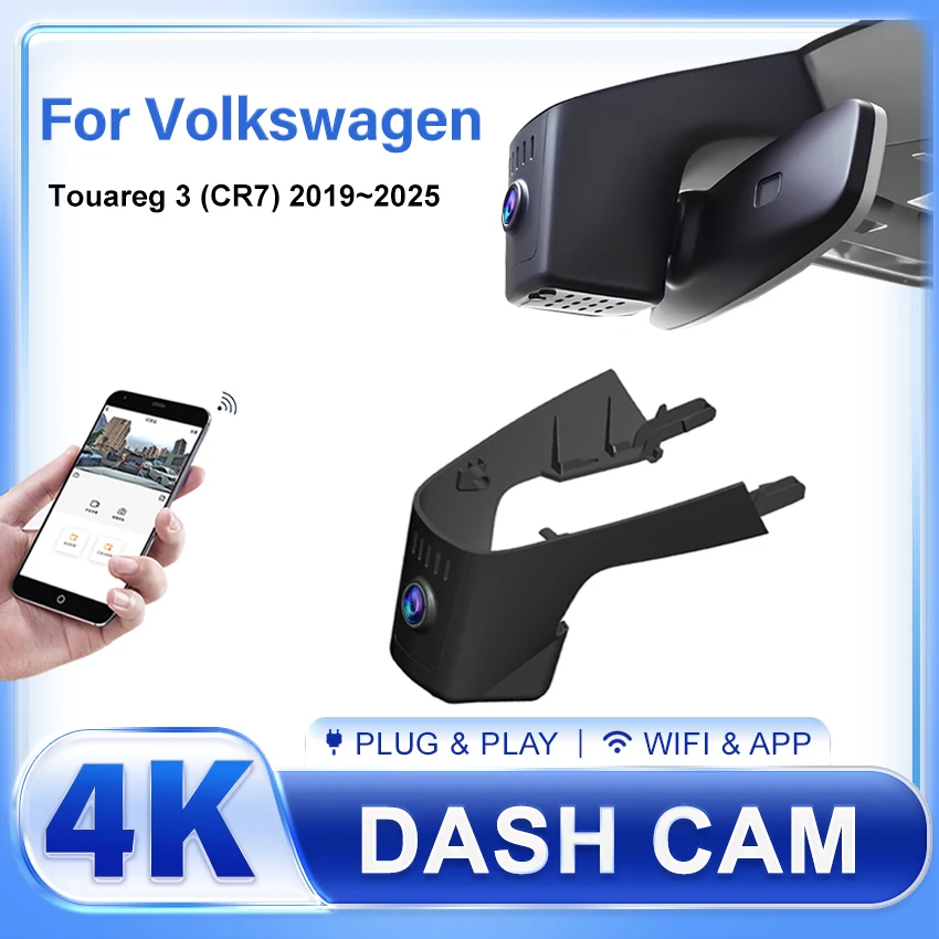 

4K Dash Cam For Volkswagen Touareg 3 (CR7) 2019~2023 2024 2025 Original Design Ultra HD DVR, Built-in WiFi, Loop Recording