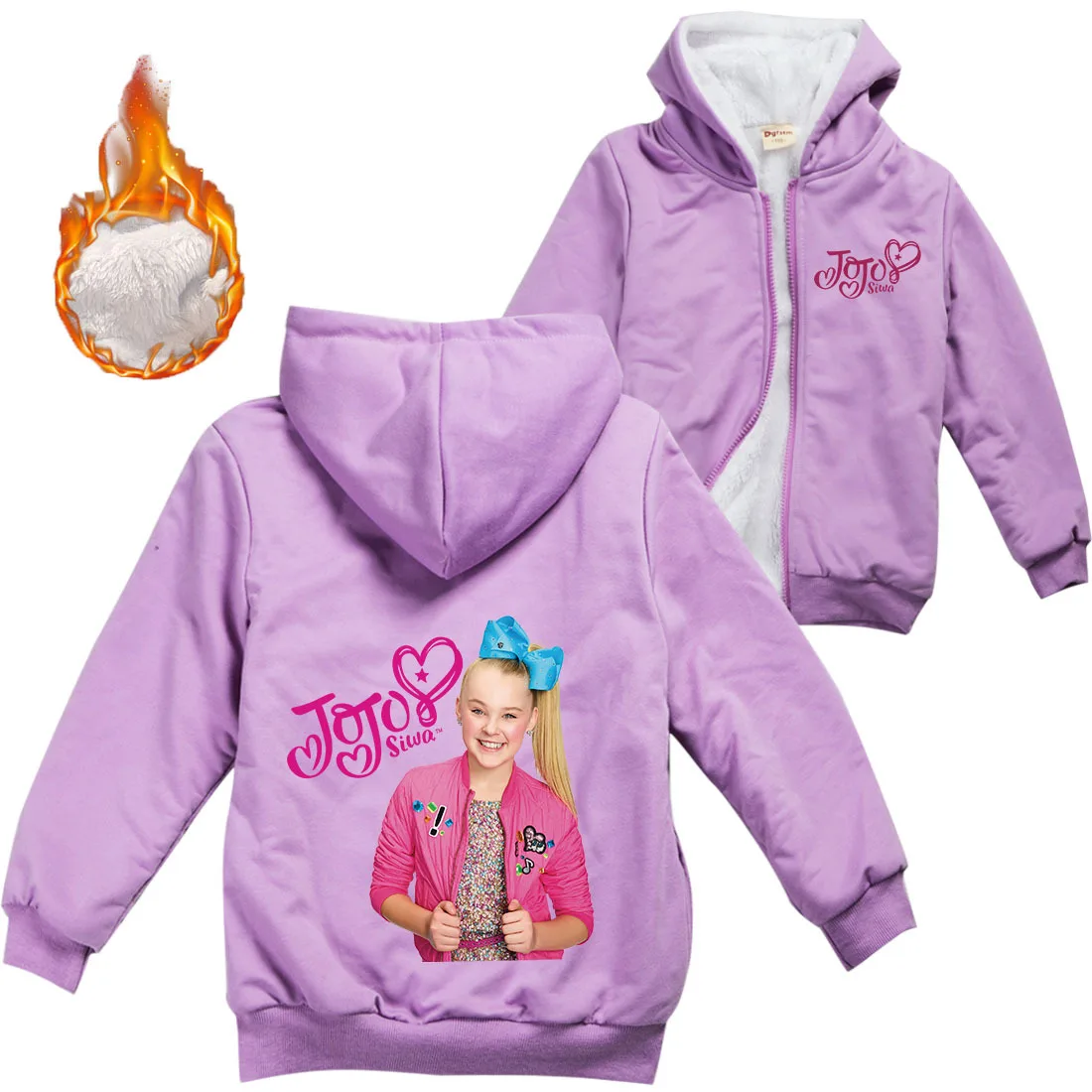 Baby Girls Zipper Jackets Children's Coat 3D JOJO Siwa Clothes Kids Warm Thick Velvet Hoody Jacket Teenager Boys Clothes