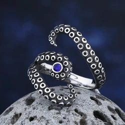 Fashion Men Rings WIth Blue Zircon Stainless Steel Vintage Octopus Style Irregular Pattern Trendy Accessories For Man Women Gift