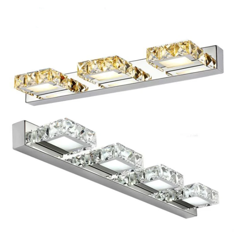 

CHUSUKRU Square Crystal Mirror Lamp 16/32/46/62cm Long Champagne/White LED Wall Light IC Driver 110/220v Bathroom Lamp