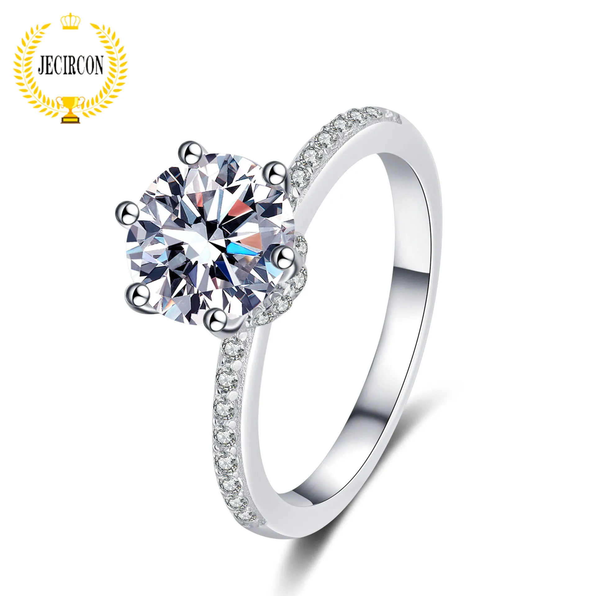 

JECIRCON 2 Carat 8mm Moissanite for Women 925 Sterling Silver Ring Plated pt950 Gold Proposal Ring Diamond Jewelry Wholesale