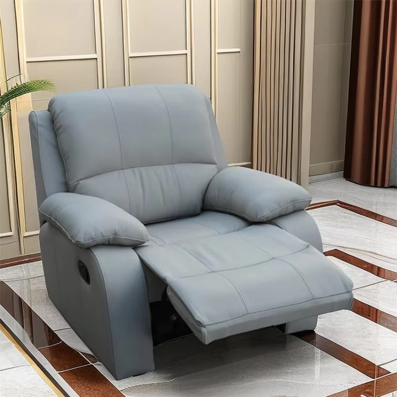 Modern Single Seat Electric Recliner Sofa Chair Remote Control Extendable Footrest Inflatable Lumbar Support Adjustable Fabric