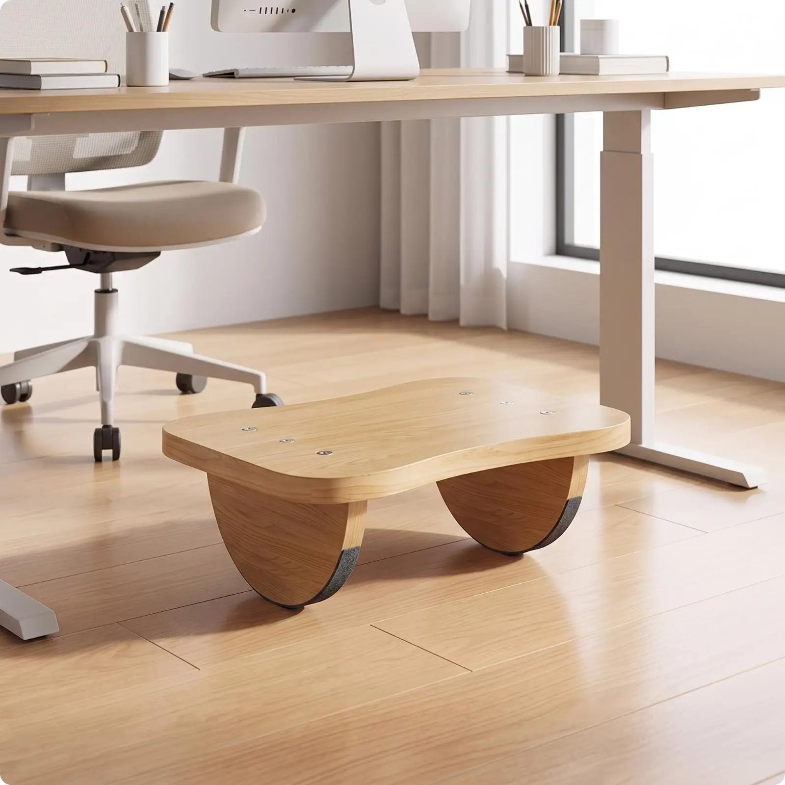 Compact Under Desk Footrest Cushion with Curved Base for Ergonomic Sitting at Work