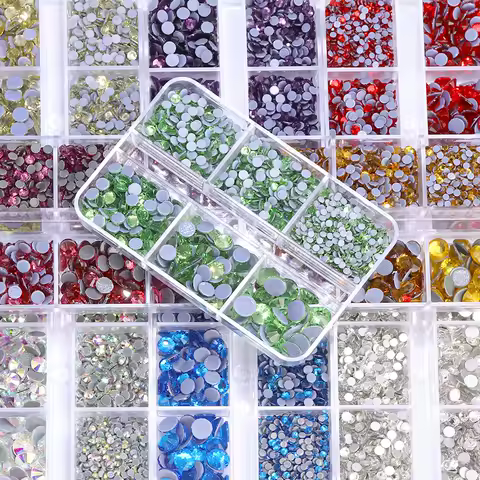 1540Pcs Mixed Sizes SS6-SS30 Glass Hotfix Rhinestones 6Grid Box Flat Back Glitter Crystal Strass Iron On Rhinestones for Clothes